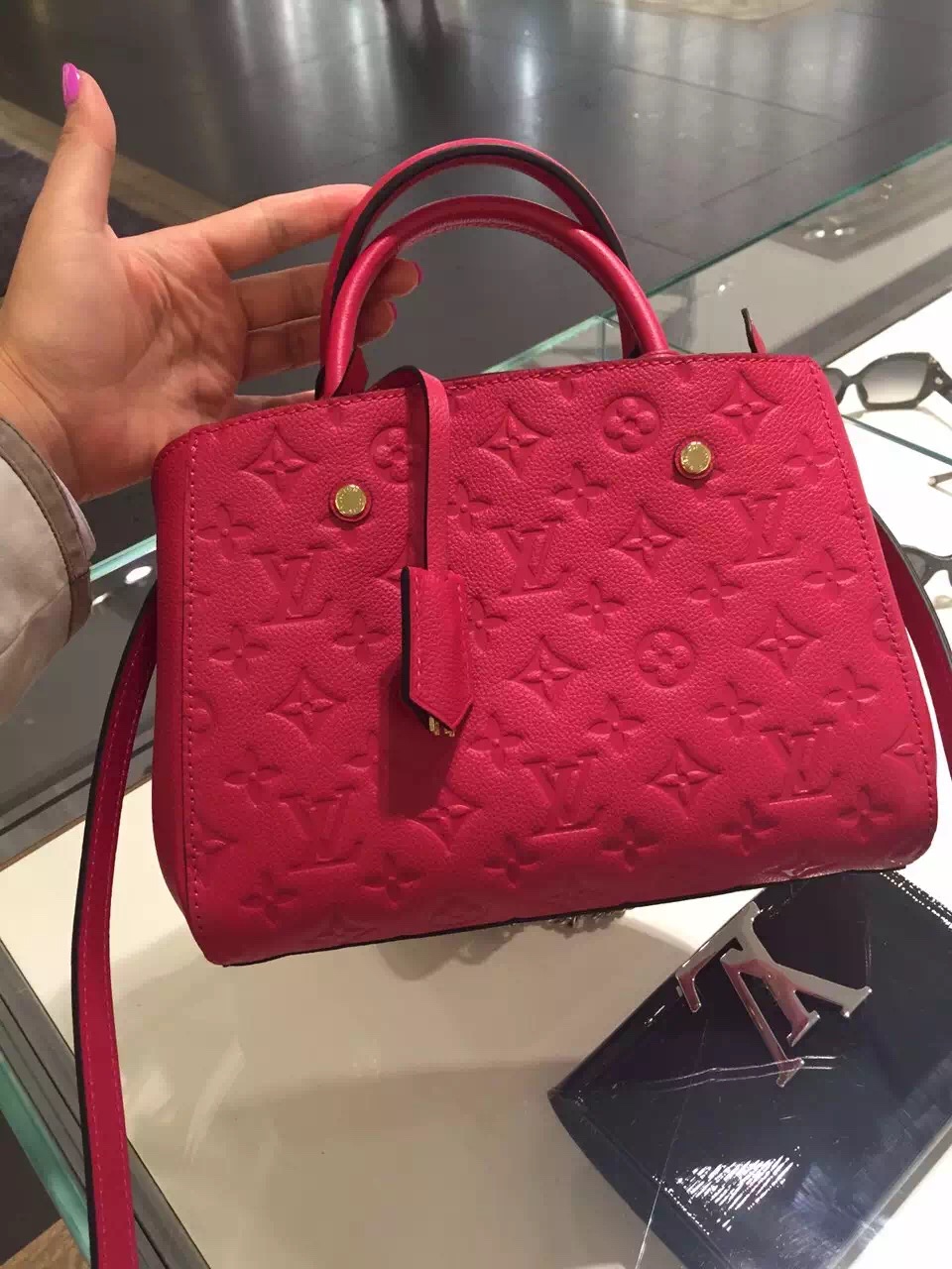 Louis Vuitton Montaigne Empreinte Leather BB Bag M50038 Dahlia